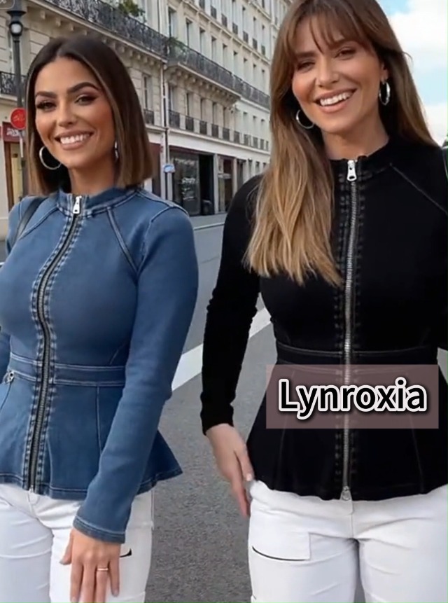 Lynroxia Casual Denim Peplum Jacket for Women Long Sleeve Zip