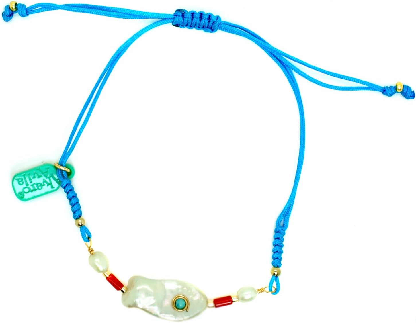 Fish-Shaped Natural Stone Knotted String Bracelet: Blue