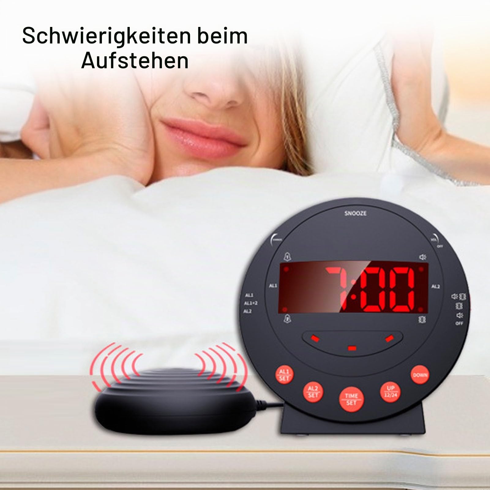 Wecker Laut für Tiefschläfer, 110 DB Vibrationswecker für Gehörlose Lauter Wecker Vibrationsalarm, für Weckt Tiefschläfer Langschläfer Hörgeschädigte und Taube