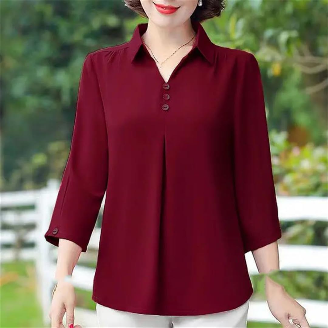 Yeuyyben Camicetta da donna elegante vintage arricciatura camicetta estiva moda tinta unita camicia da donna mezza manica allentata casual top