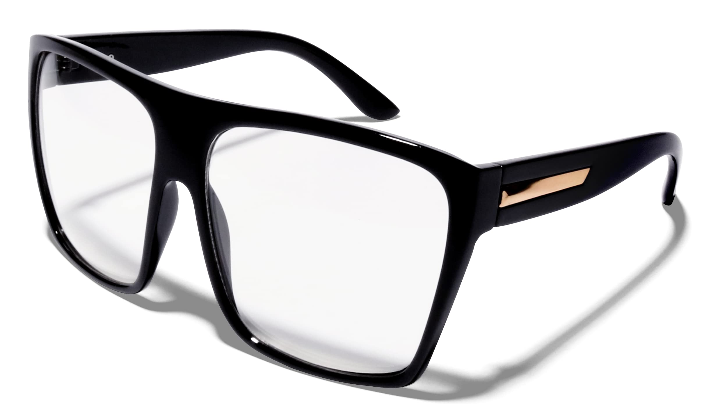 SHADYVEUBasik Eyewear - Big XL Large Square Trapezoid Shape Oversized Fashion Sunglasses (Black, Clear Lens)