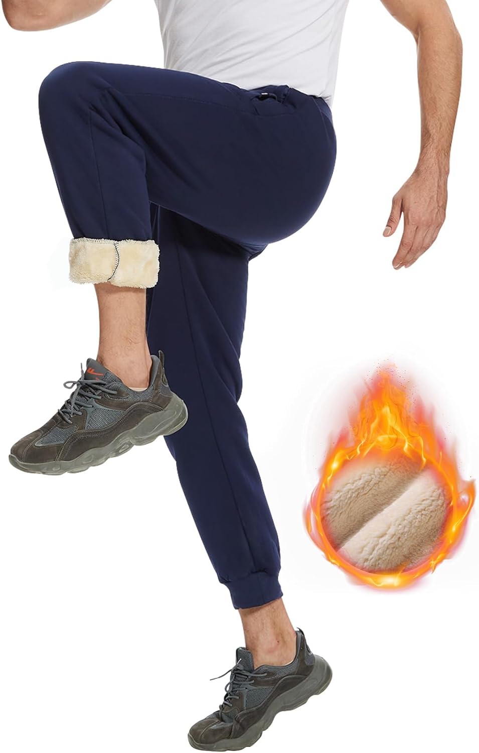 Flygo Men's Fleece Pants Winter Warm Joggers Pants Active Sherpa Lined Sweatpants - Image 4