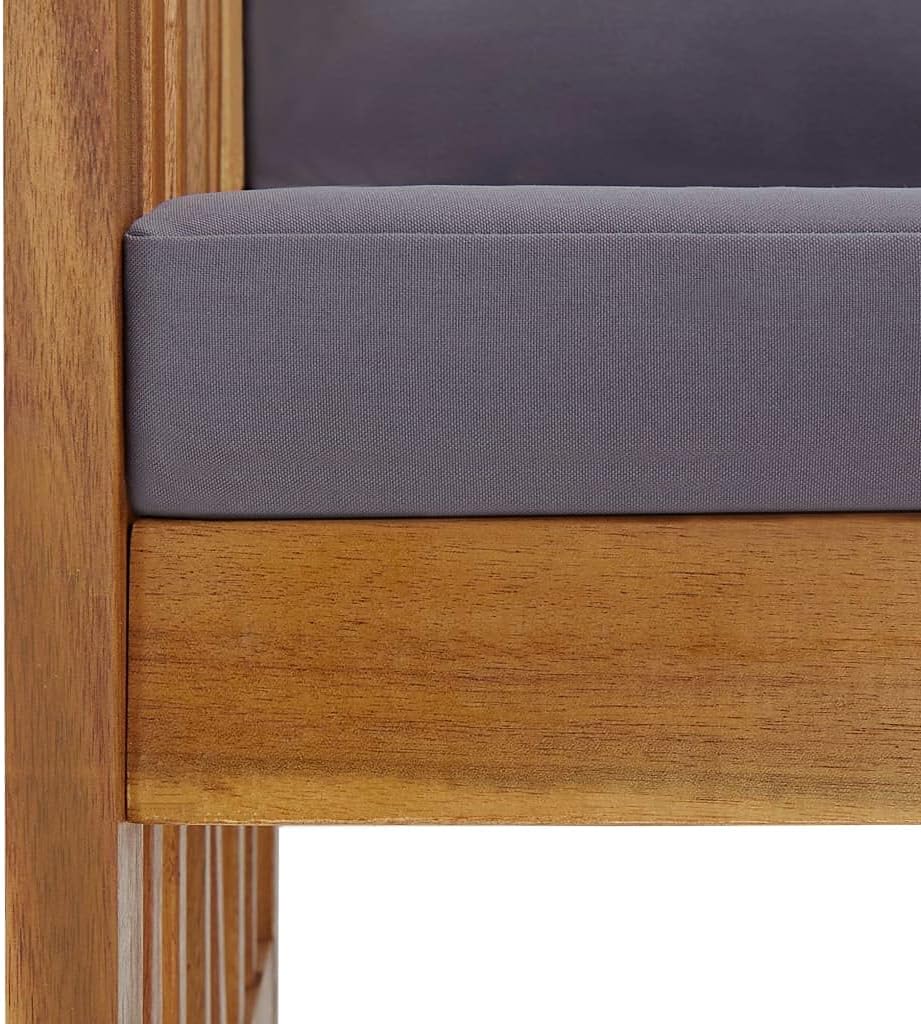 vidaXL Lounge Set Made of Solid Acacia Wood, 3-Piece Patio Furniture Set with Coffee Table, Armrests and Curved Backrest, Dark Gray Cushions Included