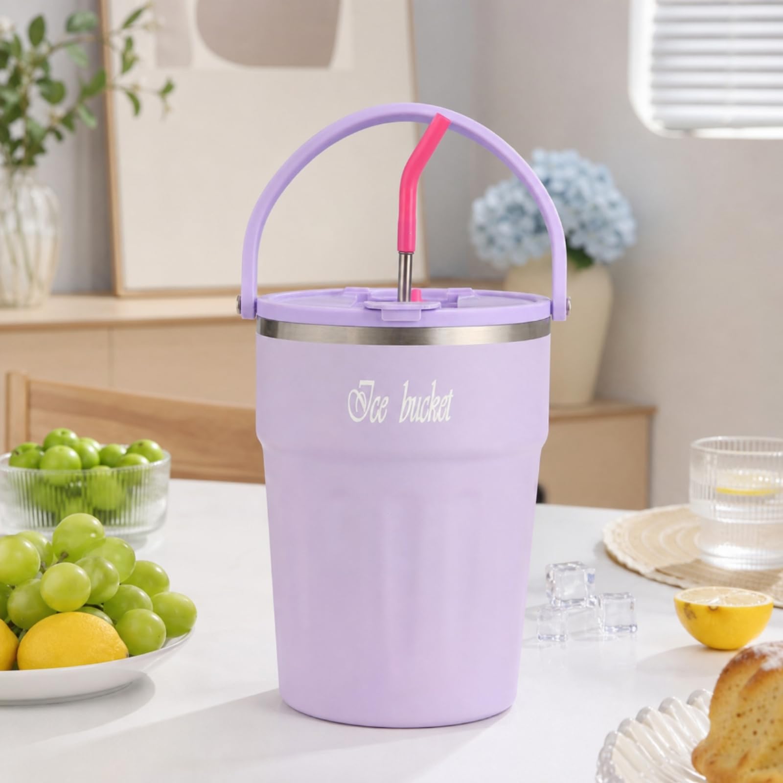 Isolikanne mit Tragegriff kälteisoliend Thmosflasche mit Strohhalm tragbar Kanne Griff für Picknick, Ausflüge, Schwarz, 4000ml