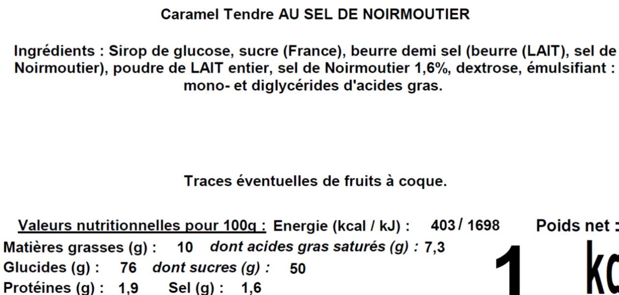 PINSON Caramels Tendres au Beurre/au Sel de Noirmoutier Confiserie 1 kg