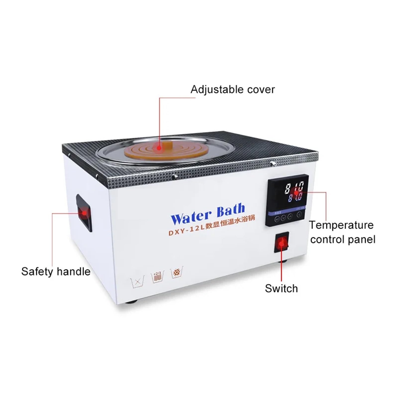 Laborwasserbad DXY Edelstahl-Wasserbad-Laborheizer Laborausrüstung Heizung Thermostatische Geräte LCD-Anzeige 12L + Zeitfunktion(DXY-12L)