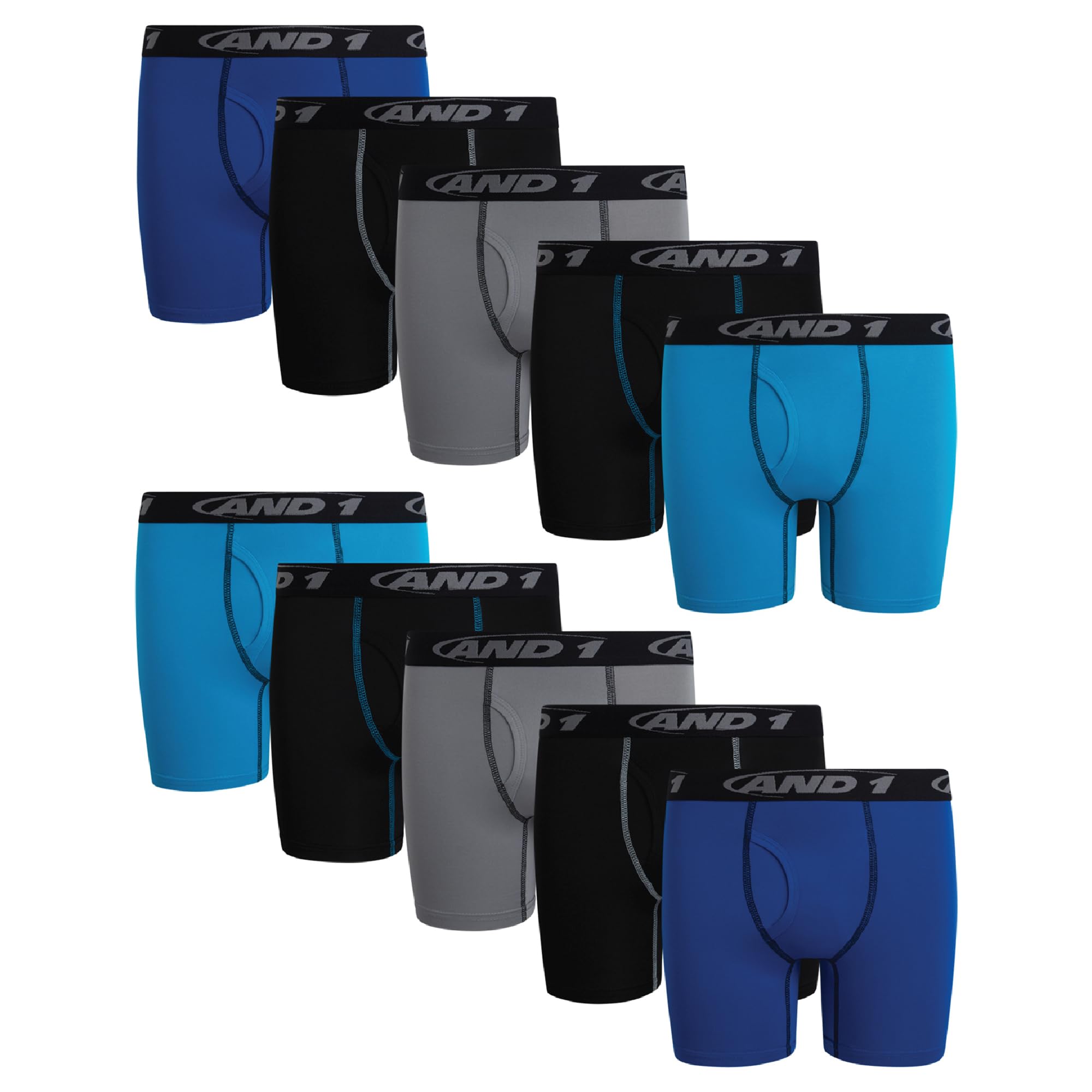 AND1 Boys Boxer Briefs - 10 Pack Performance Boys Underwear Boxer Briefs with Functional Fly Pouch 5 Inseam