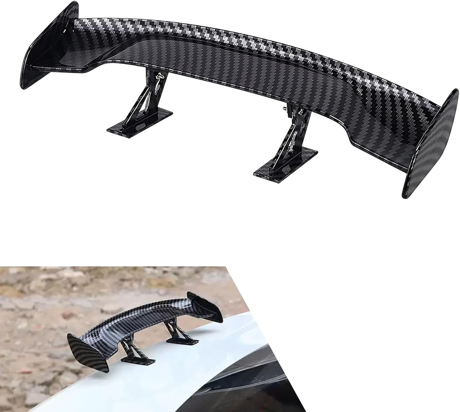 Qurbuns 9.65" Carbon Fiber Mini Spoiler Wing - Universal ABS Rear Trunk Spoiler for Cars SUVs Trucks, Easy No-Drill Install