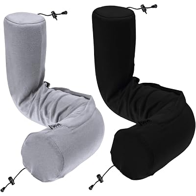 Dot&Dot Twist Memory Foam Travel Pillow for Airplanes - Travel Neck Pillow for Sleeping - Airplane Pillow for Neck Support, Chin, Lumbar and Leg - Adjustable, Bendable Neck Roll Pillow (Gray Black AC)