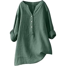 Ceboyel Women Cotton Linen Shirts Button Down Summer Blouse Roll-Up Sleeve Tops Tunic Trendy Boho Ladies Clothes 2023