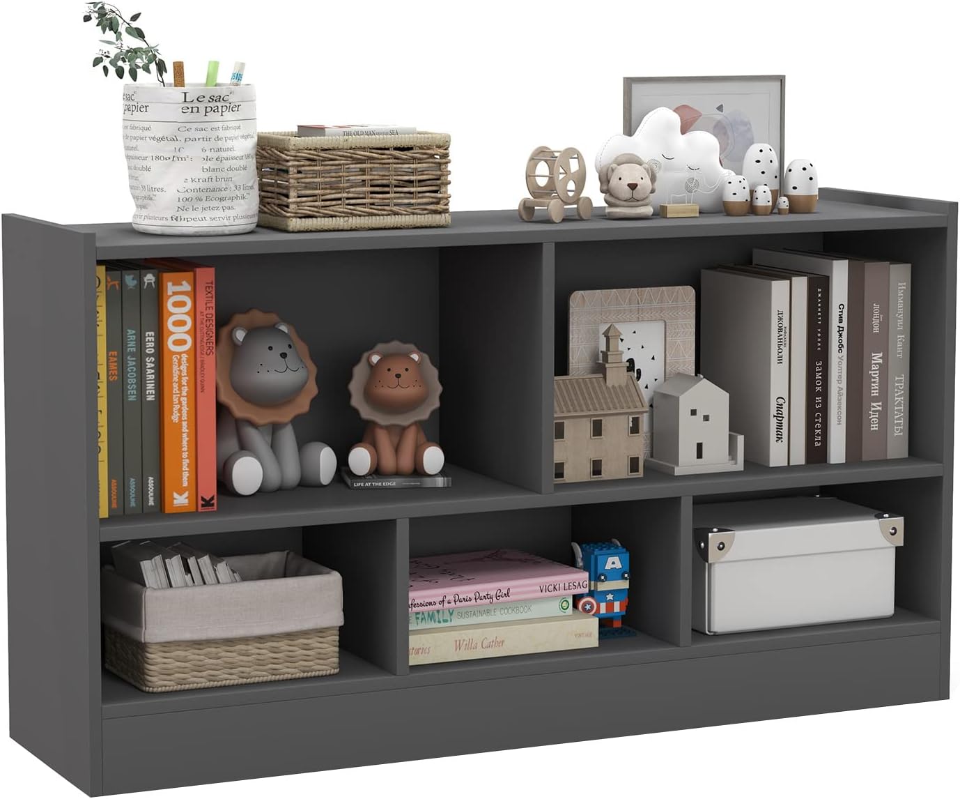 WONKAWOO Kids Sling Bookshelf Wooden Rack, 4 Levels of