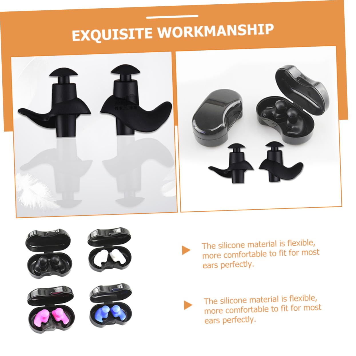 BCOATH 4 Pack Swimming Ear Plugs Silicone Reusable Waterproof for Kids Adults