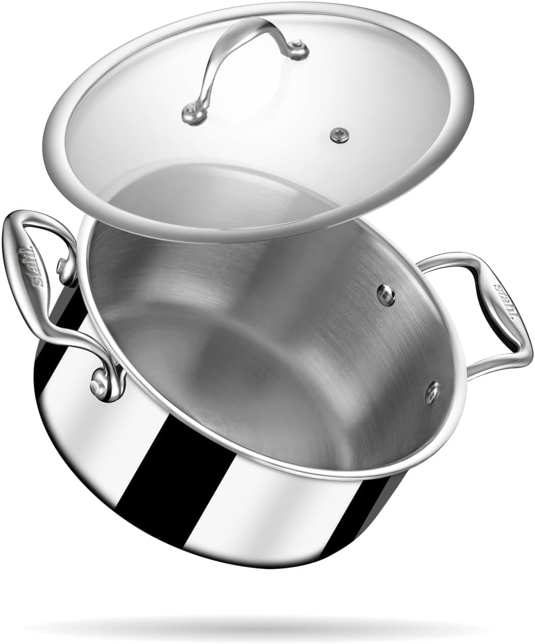 Stahl Artisan Triply Stainless Steel Sauce Pot/Casserole with lid, Induction pot, Briyani Pot/Handi, 5.1 L, 24 cm