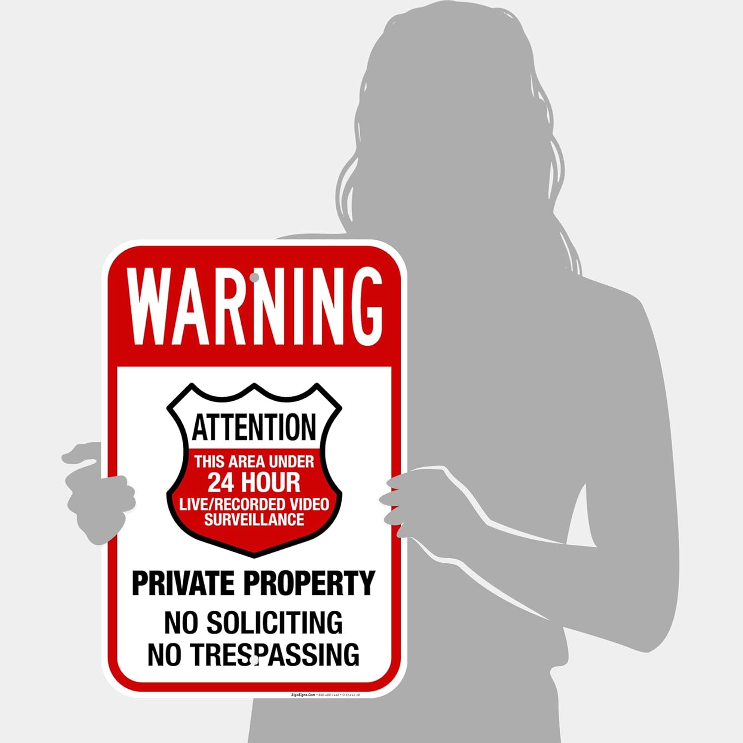 Warning Private Property No Soliciting No Trespassing Attention This Area Sign, 12x18 Inches, Rust Free .063 Aluminum, Fade Resistant, Made in USA