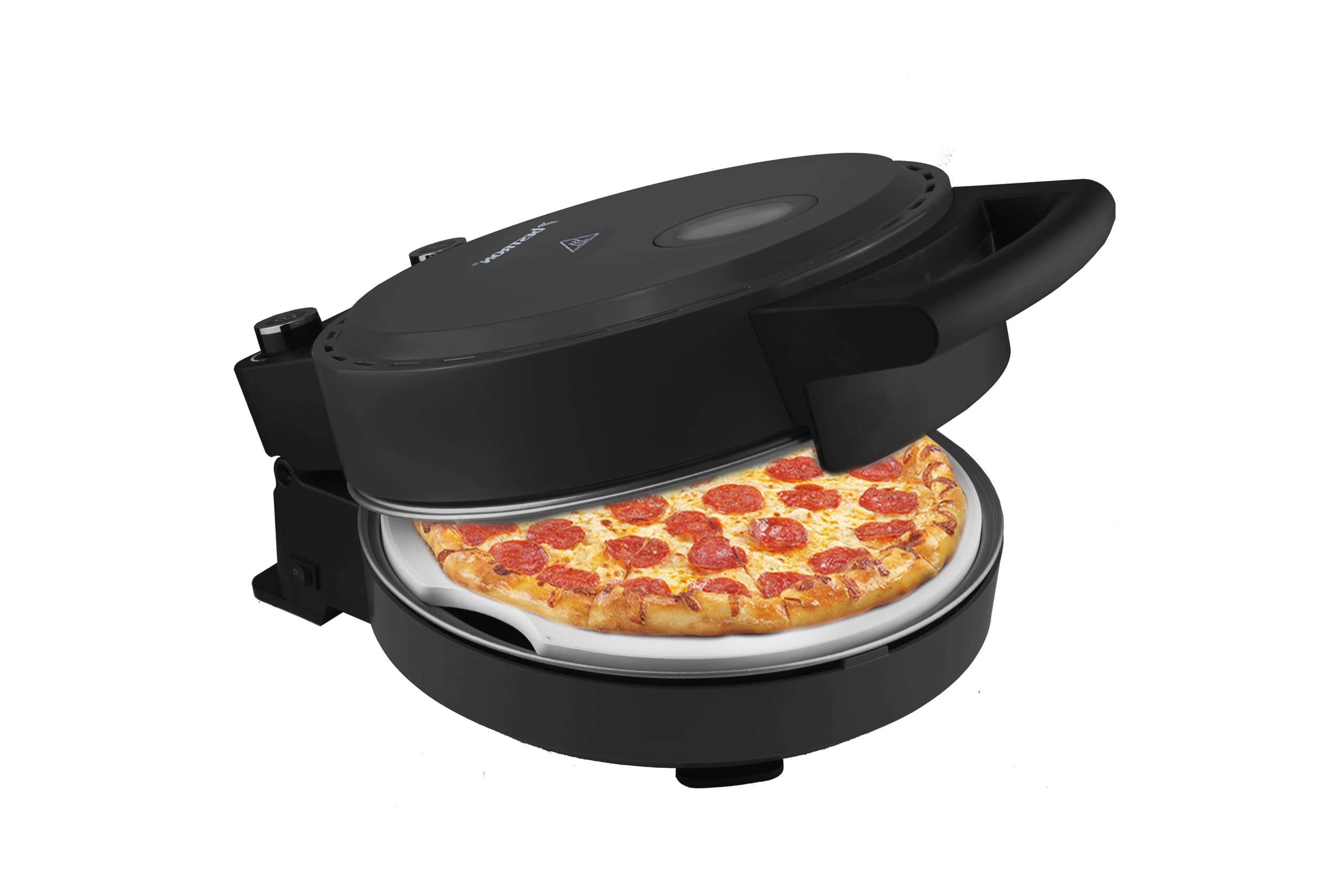 Bestron Pizzaofen für knusprige Pizzen in 5-10 Minuten, elektischer Pizzaofen mit bis zu echten 320°C Höchsttemperatur, inkl. Schamottstein & 2 große Holzspatel, Black Label, Farbe: Mattschwarz