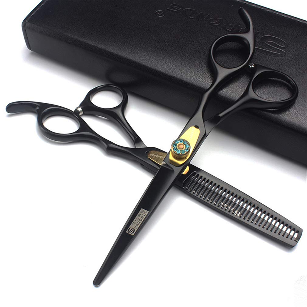 Friseurscheren-Set 6.0 Zoll, Friseur Clipper Japan Haircut Edelstahl Styling-Werkzeug (Gerade Schere + Zähne Schere), Für Friseurbedarf, Home Use, Salon,Black 1