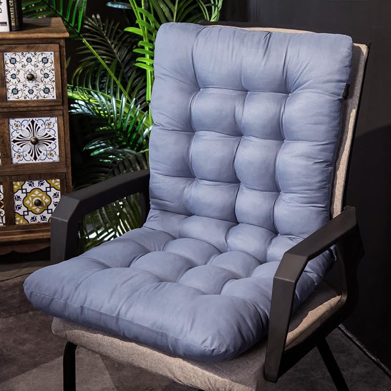Chair Cushion with Straps and Backrest, Garden Chair Cushions High Back with Soft Filling, Armchair Cushion Pad,Seat Cushions Upholstery for Garden Outdoor Furniture,Gray Blue,45 * 125cm