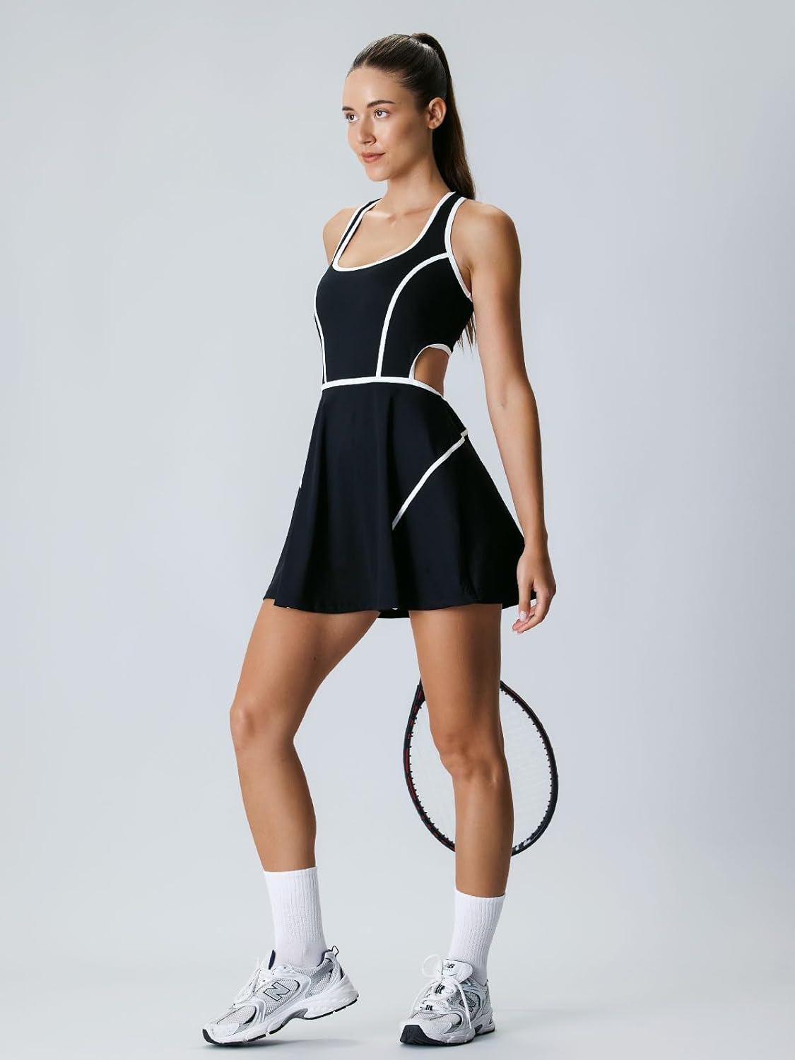 BERLOOK Womens Cut-Out Tennis Dress with Built in Shorts and Bra Workout Dress Golf Athletic Dress