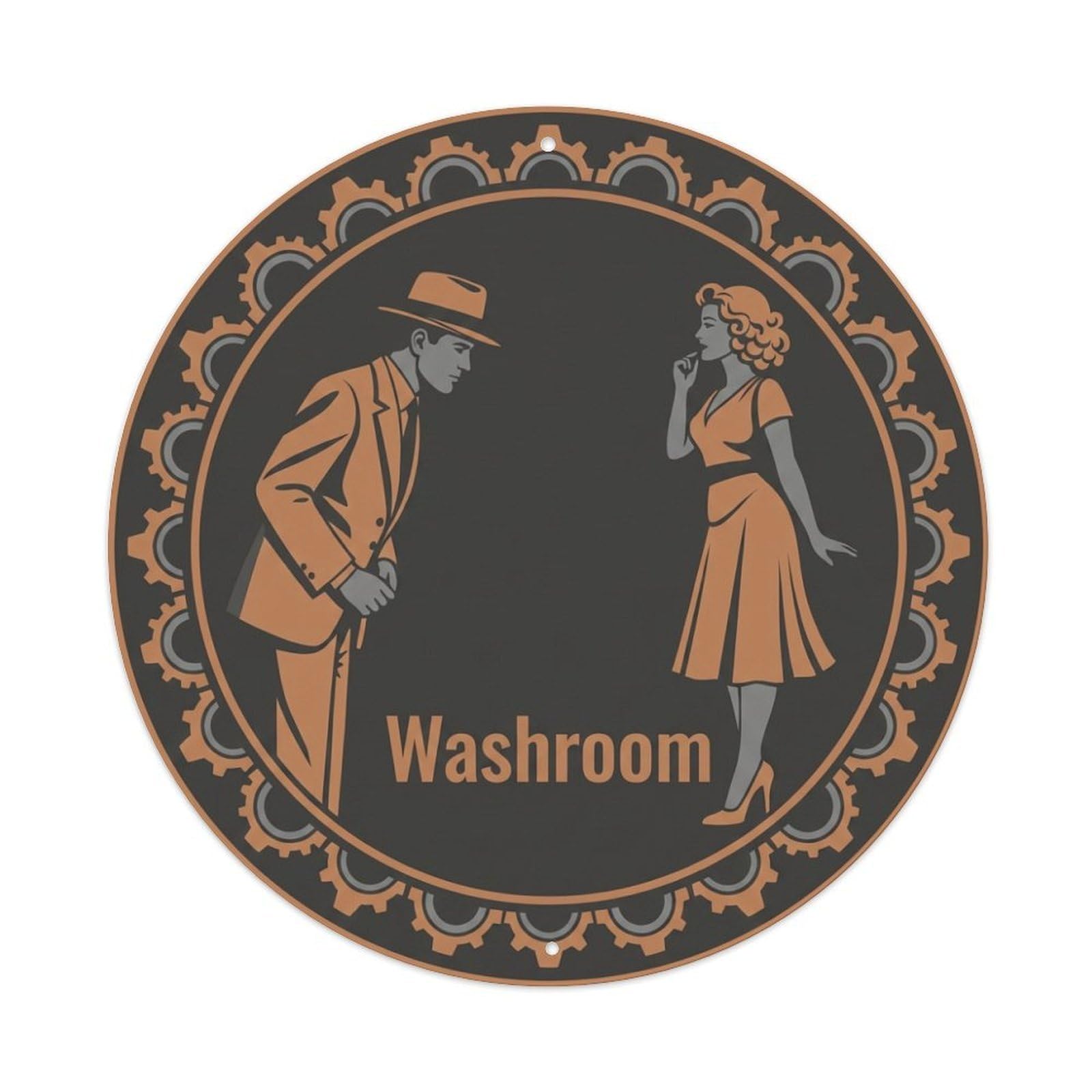 Olhnbad Style Charcoal Copper Gear Restroom Notice Washroom Metal Tin Sign