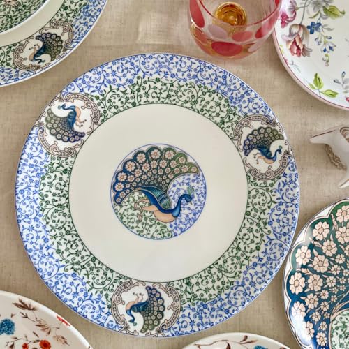 Image of GOLDEN QUEEN'S Handcrafted Dinner Plates: Set of 2 | Perfect for Hosting and Daily Meals | Microwave Safe Plates | 10.5 inch | Serves 2 (Indian Peafowl Dinner Plates)