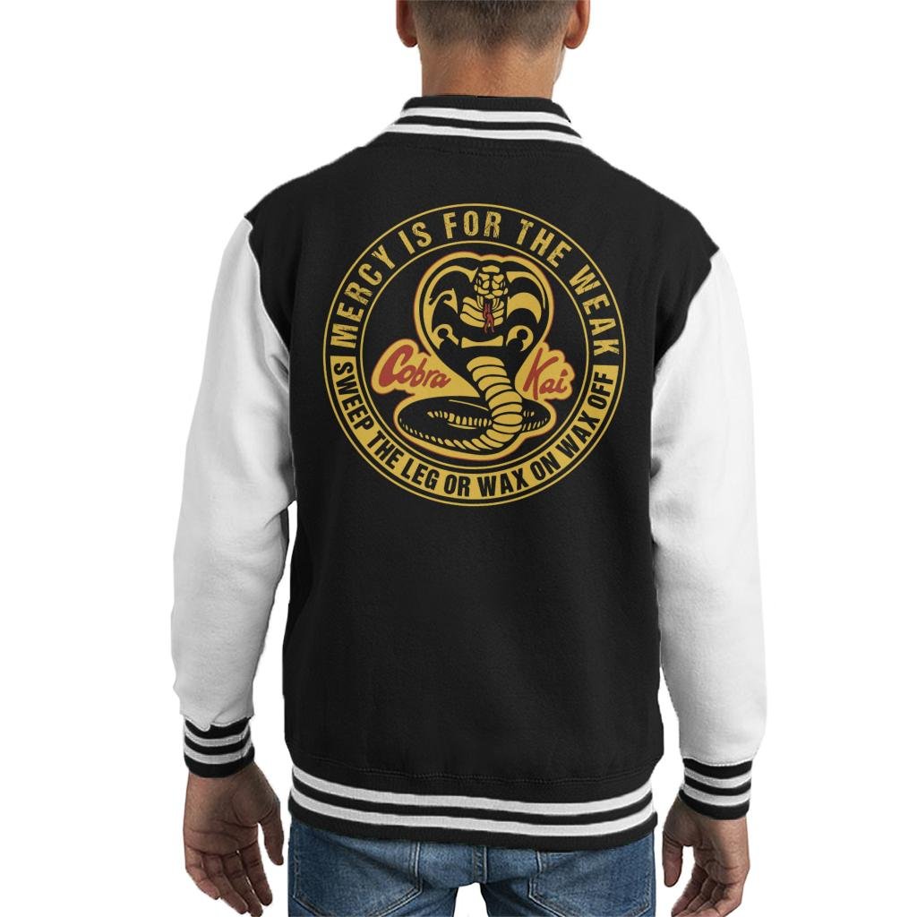 Cloud City 7 Cobra Kai Mercy is for The Weak Kid's Varsity Jacket Black/White