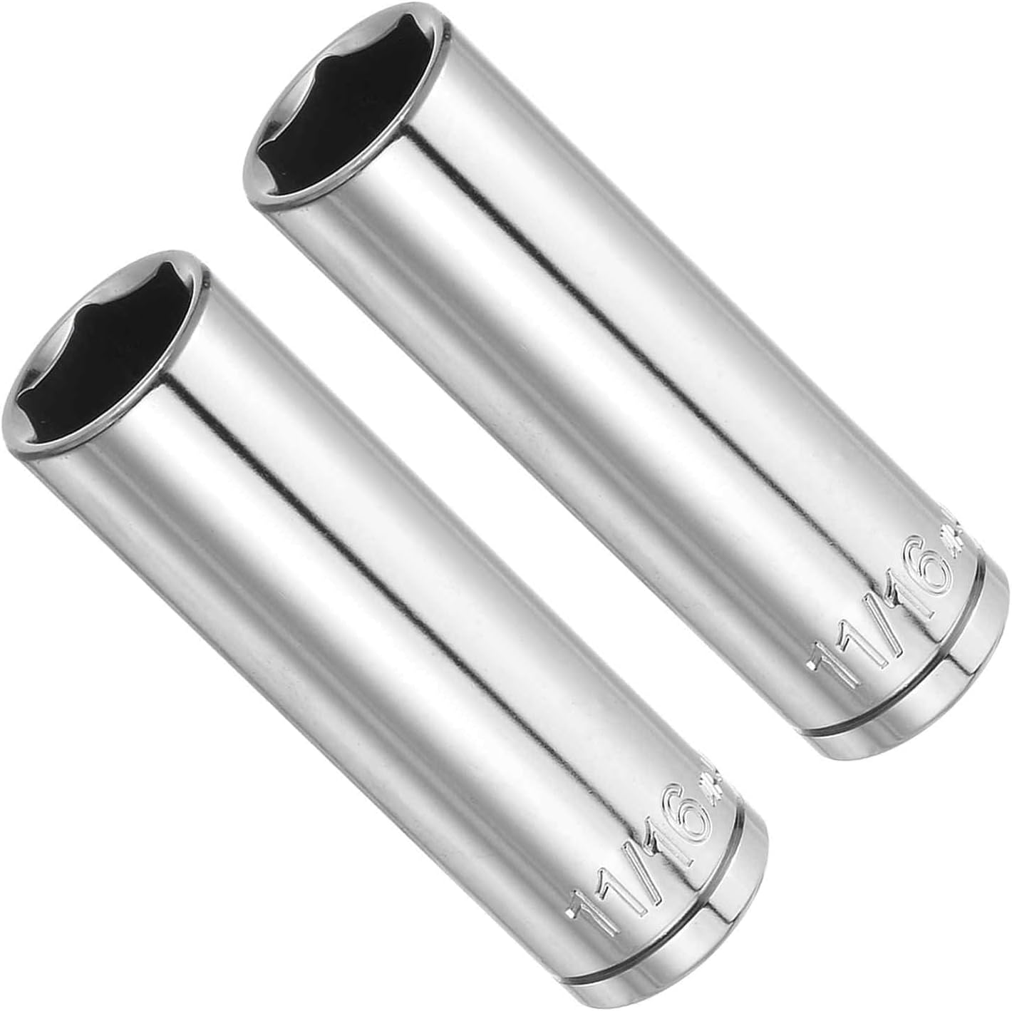 6-Point Socket, 1/2" Drive 13/16 Deep, Mirror Chrome Plating CR-V SAE Deep Impact Socket - (Applications: for Ratchet Torque Electric Wrenches Car Repair), 2-Pieces