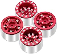 Vista 6 de OGRC - Ruedas 1.0, llantas profundas, compensación negativa de 0.276 in, ruedas para SCX24 C10 JLU Deadbolt Gladiator Bronco 1/24 Crawler Car (rojo)