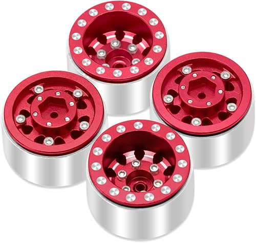 Miniatura 7 de OGRC - Ruedas 1.0, llantas profundas, compensación negativa de 0.276 in, ruedas para SCX24 C10 JLU Deadbolt Gladiator Bronco 124 Crawler Car (rojo)