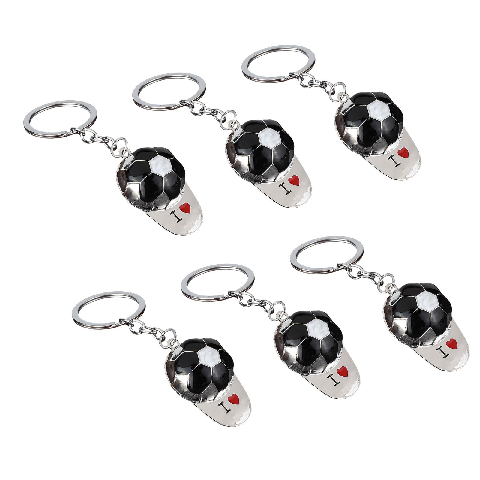 ZEPFJHE 6PCS Soccer Themed Rings Zincs Alloy Football Keychains Memorabilias for Sports Enthusiasts and Event Football Keyring