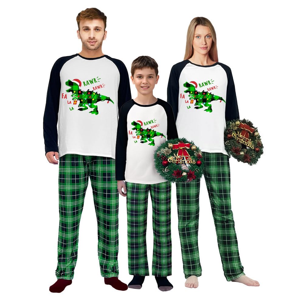 LuLiaMenton Merry Christmas Matching Christmas Pajamas Set Long Sleeves And Plaids Pants Pajamas Set For Adults