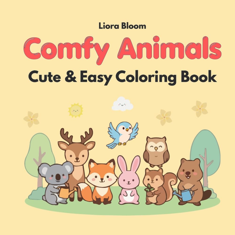 Comfy Animals Coloring Book for Kids & Adults | Bold and Easy Coloring Book | Adorable Animal Coloring Pages