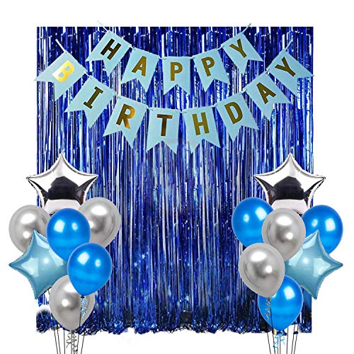 Image of Party Propz 17Pcs Happy Birthday Decoration Combo for Birthday Decoration for Boys, Blue Birthday Decoration, Party Supplies material Paper