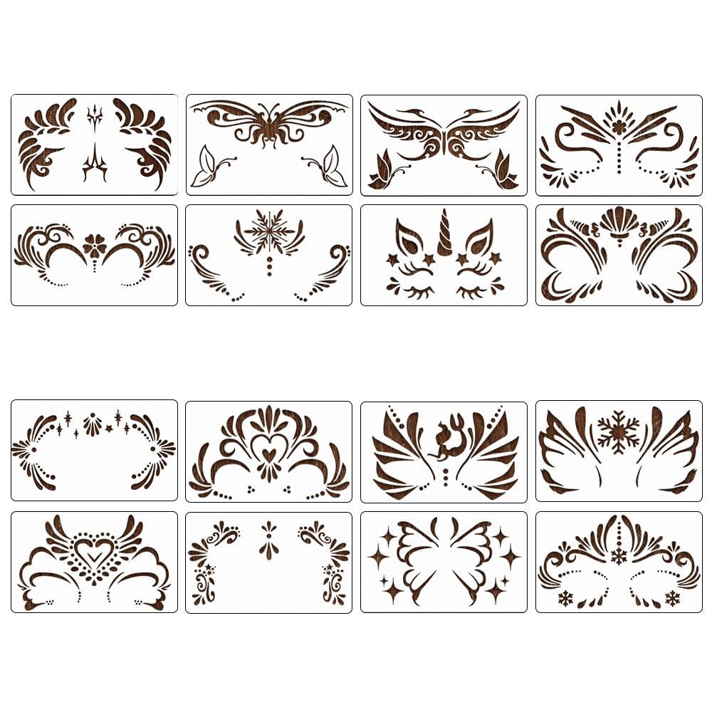 HLIWS 16 Pcs Faces Make-up Paint Stencils, Body Painting Stencil, Paint Stencils, for face Painting, Carnival Makeup, Festive Decorations, Craft Projects, Temporary Body Art