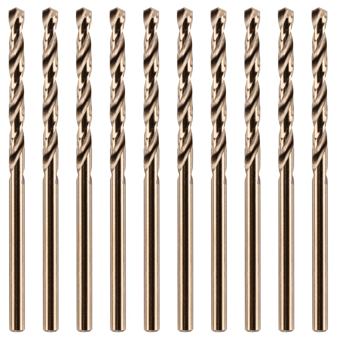Rennie Tool CompanyBox of 10 x HSS Gold Cobalt Jobber Drill Bit for Stainless & Hard Steels. Drills. UK Seller (3.2mm x 65mm (1/8") Cobalt Jobber Drills)