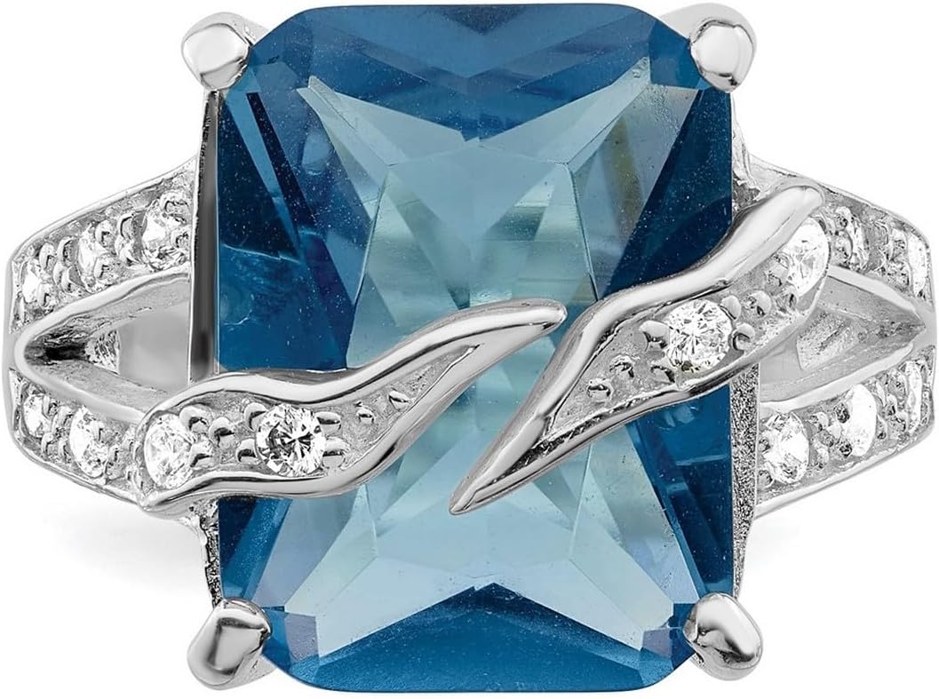 JewelryWeb 925 Sterling Silver Polished Blue and Clear Cubic Zirconia Ring Ring for Women - Image 4