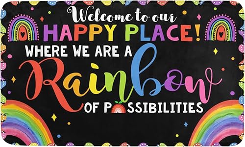 Tapete decorativo para puerta de entrada y exterior, diseño de arcoíris, para puerta de jardín, cocina, 24 x 16 pulgadas