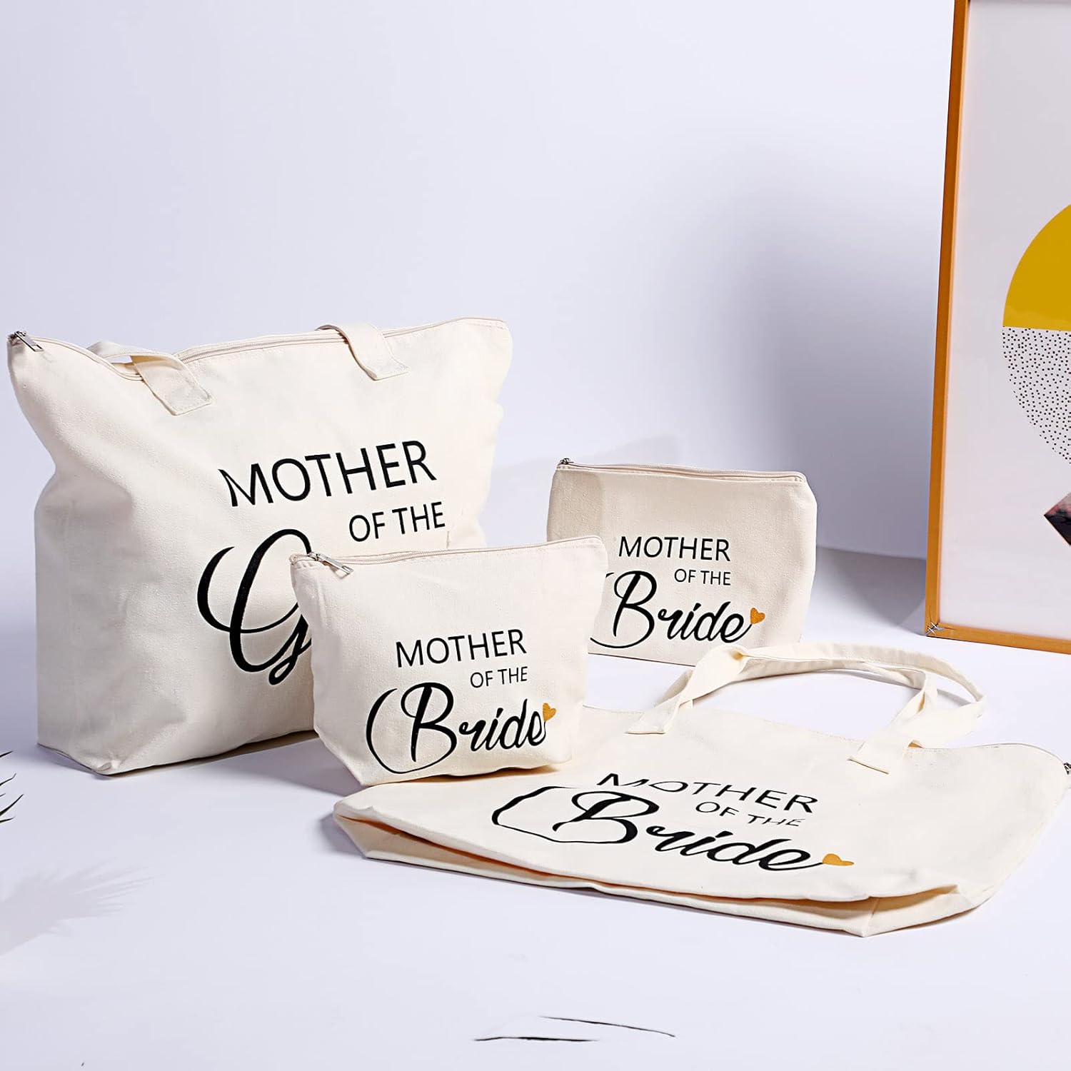 Aoriher 4 Pcs Mother of The Groom Mother of The Bride Canvas Tote Bags with Makeup Bags Mom Gift for Wedding Engagement Announcement Party Appreciation Gifts for Future Mother in Law - Image 7