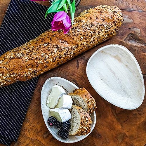 Miniatura 7 de Platos pequeños de hoja de palmera, ovalados de 6.5 pulgadas, pequeños platos similares al bambú, ecológicos, desechables, compostables y