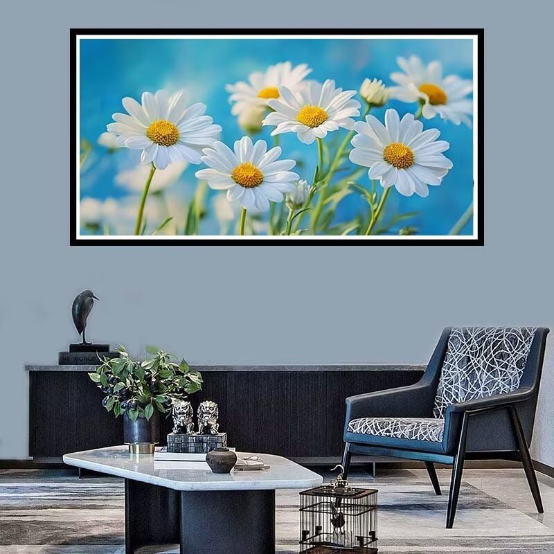 Flor Diamond Painting Grande 70x140cm, DIY 5D Diamond Painting Rhinestone, Diamond Painting Kit Completo, Kit Punto De Cruz Diamante EstráS Pittura, Regalo DecoracióN Craft Pared Hogar Margarita-f786