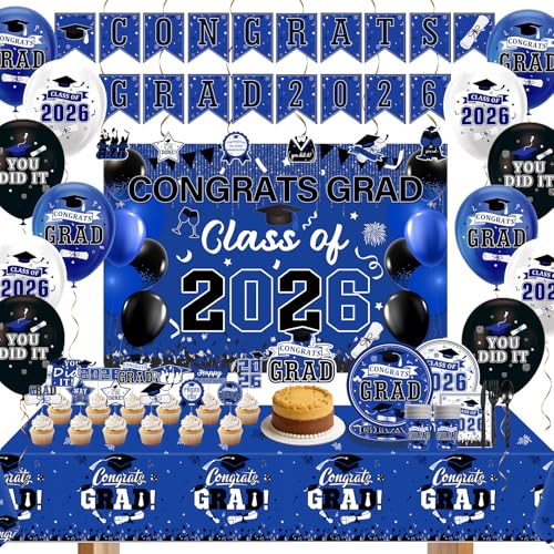 Irosiy 2026 Blue Black Graduation Party Decor Kit - image 9