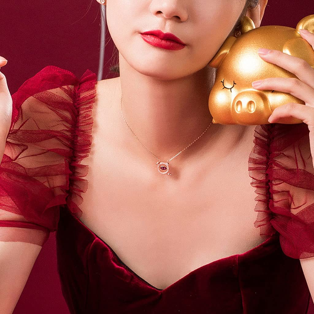 Collane Collane in Argento Sterling, collane di Lusso Leggero per Le Donne, modellistica Creativa porcellino squisita, Lunghezza Totale 16.14in Collana da Donna
