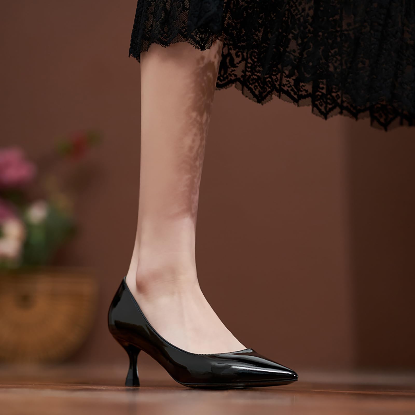 Damskie buty wsuwane ze szpiczastym noskiem damskie niskie obcasy buty do sukienki wygodne na średnim obcasie kocięta czółenka robocze biznes na co dzień biuro, Czarny obcas 5 cm, 36.5 EU