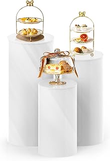 White Cylinder Pedestal Stands for Party- 3 Pieces , Large White Cake Pe...