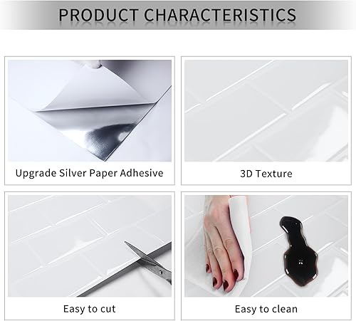 Miniatura 5 de DEWOO Azulejos de metro blanco para despegar y pegar para pared de cocina y baño, 10 hojas (12 x 12 pulgadas)