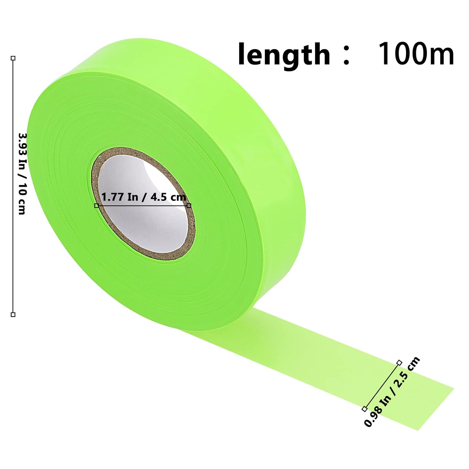 10 Pack 3280 ft x 1 Inch Green Flagging Tape, Neon Marking Tape, Non-Adhesive Plastic Ribbon Tape Fluorescent Tape for Labeling, Tagging Boundaries
