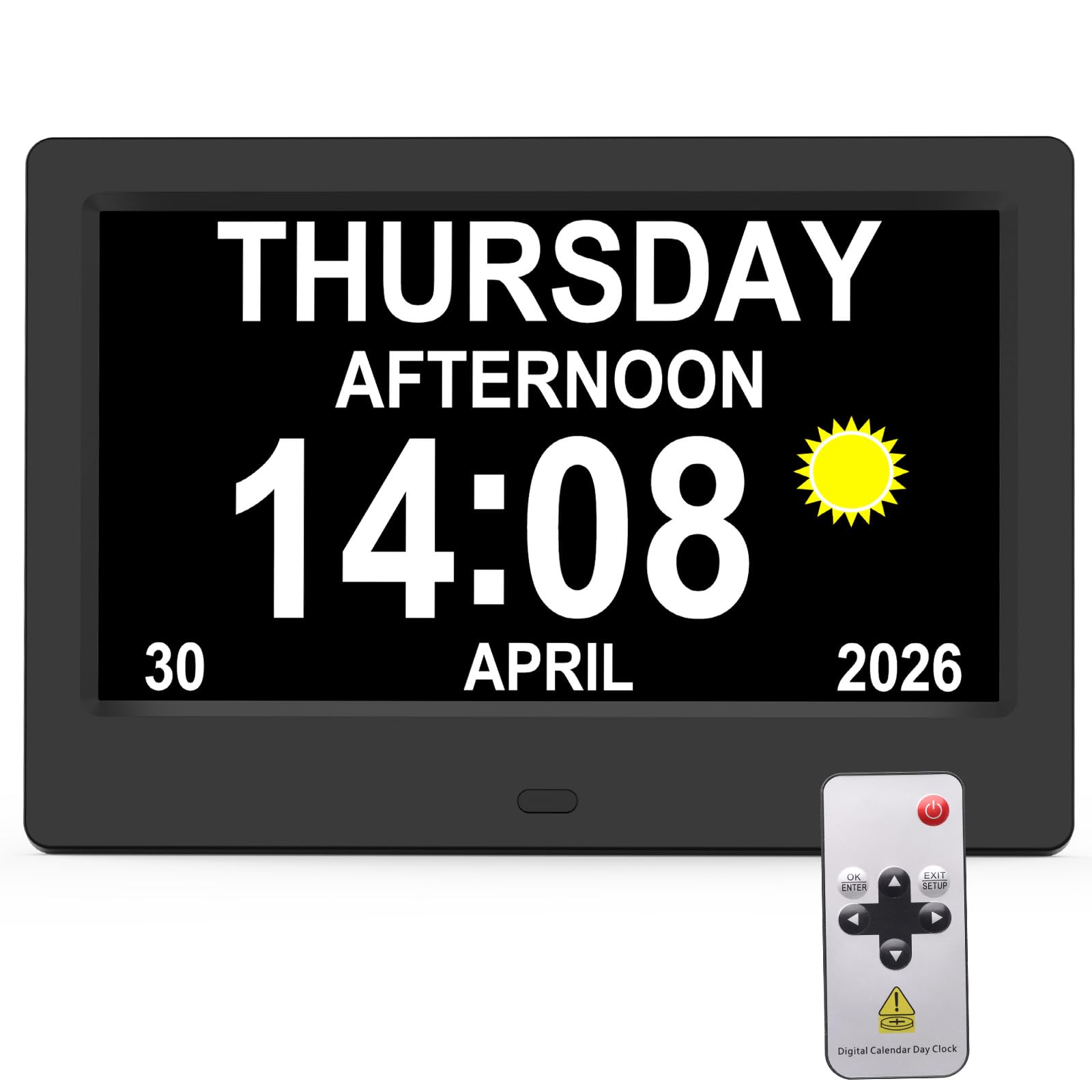 jely 7" Horloge Numérique avec Télécommande, Calendrier Électronique avec Date Jour Heure, 24 Alarmes pour Seniors, 5 Niveaux de Luminosité, Cadeau Personnes Âgées