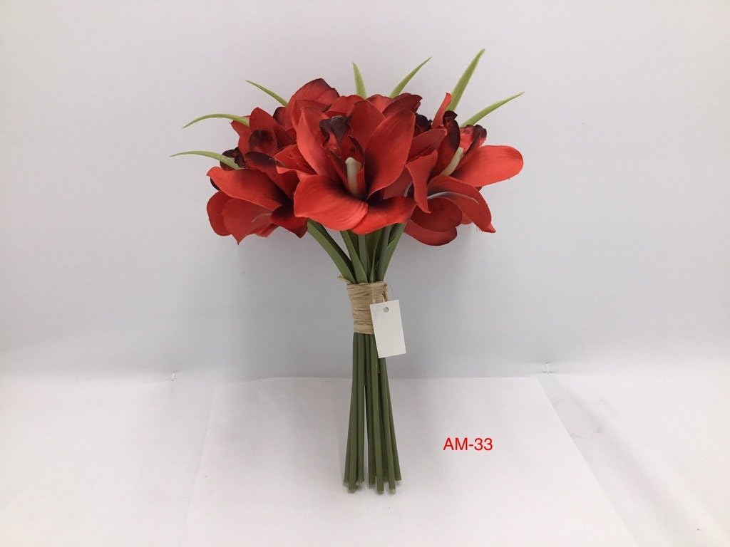 Smart Sense Amaryllis Artificial Red Flowers Bunch Bouquet Arrangements for Home Kitchen Living Room Dining Table Wedding Centerpieces Decorations