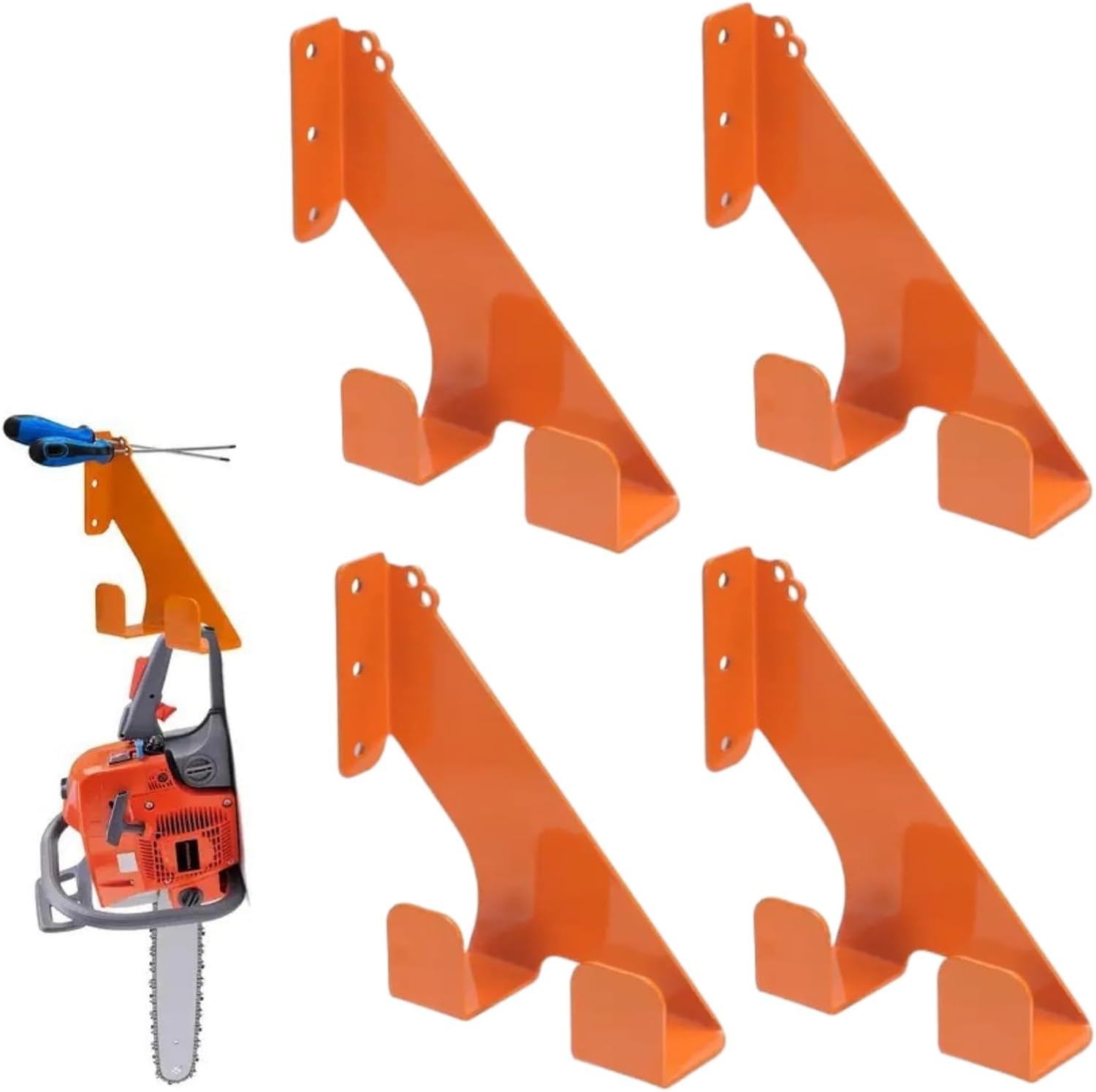 4 Packs Wall Mount Chainsaw Holder Heavy Duty Chainsaw Hanger Chainsaw Accessories Rust-Proof & Space-Saving Garage Storage Shed Organizer Mounted Chainsaw Rack