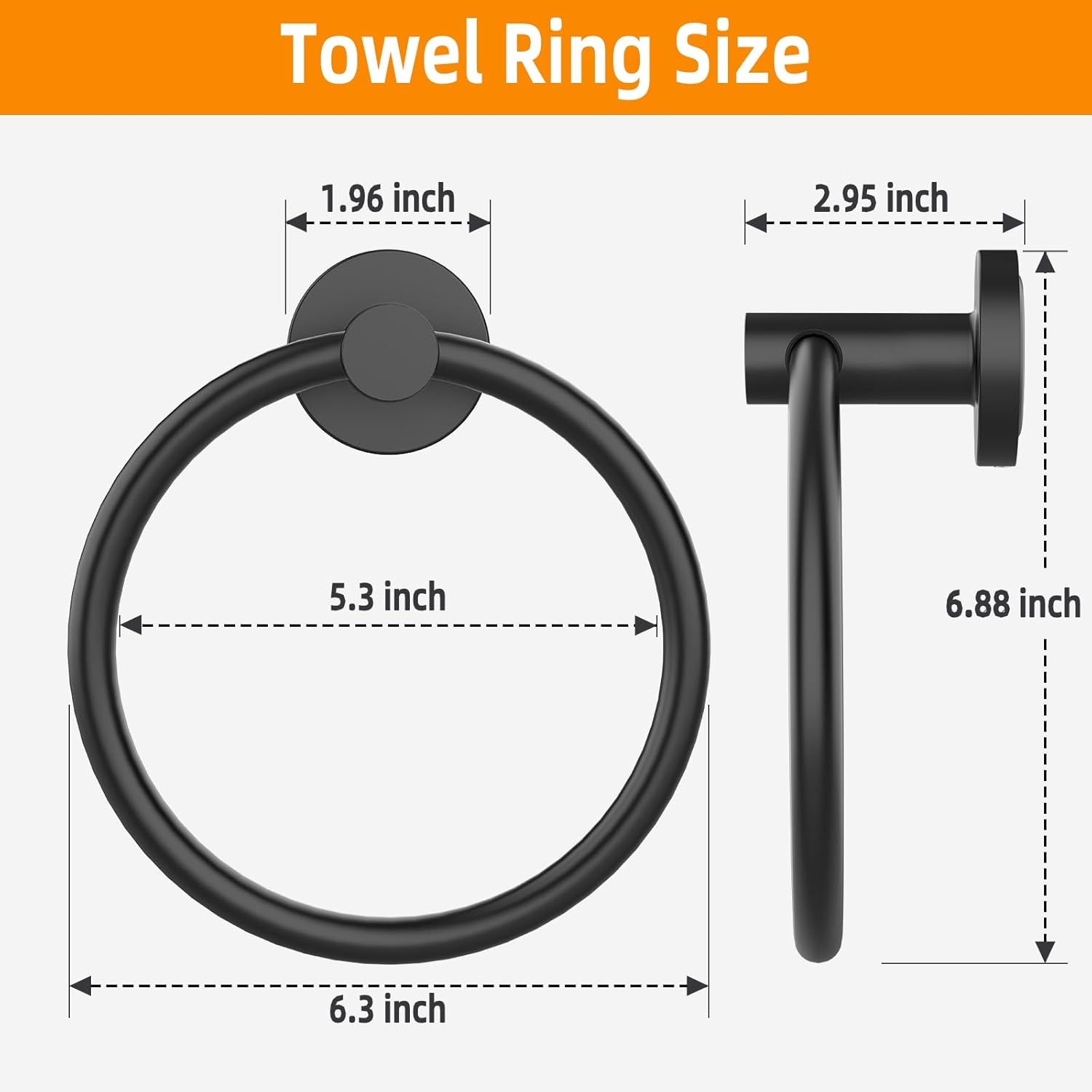 Matte Black Stainless Steel Wall Mounted Towel Ring Set