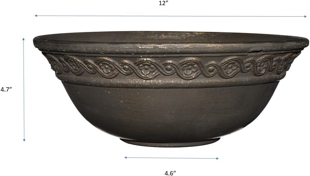 Classic Home and Garden Corinthian Resin Flower Pot Planter Bowl, Bronze, 12"